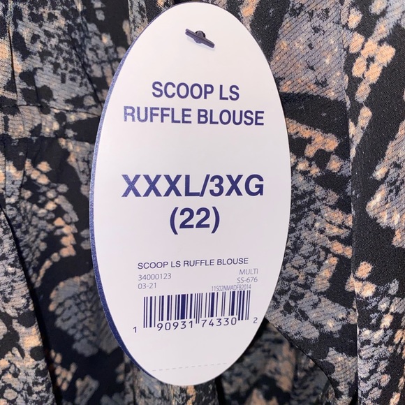 Scoop Black Python Print Ruffle Blouse Size XXL 3X (22) with Tie Front - Picture 5 of 8